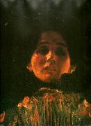 Gustav Klimt en face-portratt av kvinna, oil painting